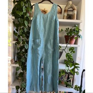 Ilana kohn jumpsuit turquoise baby blue blue linen one piece slow fashion